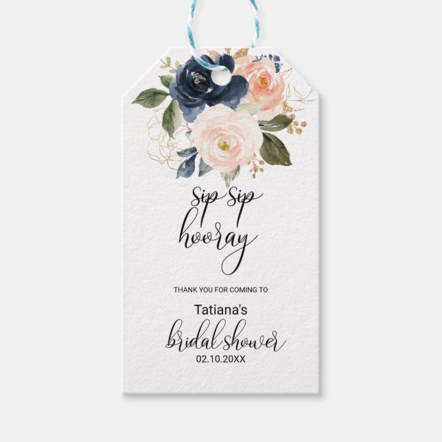 Exquisite Fall Floral Sip Hooray Brautparty Geschenkanhänger (Vorderseite)