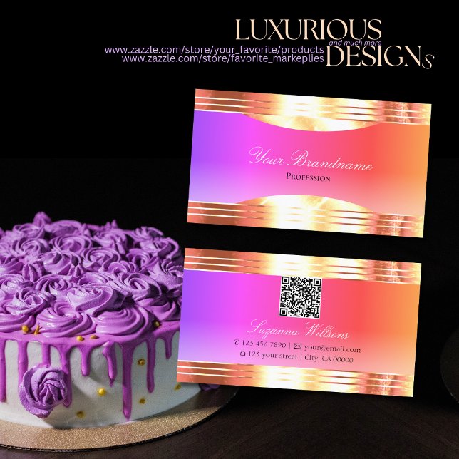 Exquisite farbenfrohe Rose Goldgrenzen und QR-Code Visitenkarte (Von Creator hochgeladen)