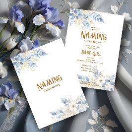 Exquisite Floral Branches in Blue Naming Ceremony Einladung