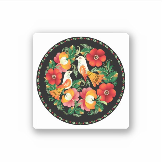 Exquisite Folk Art Birds Blume Schöne Dekoration Aufkleber (Vorderseite)