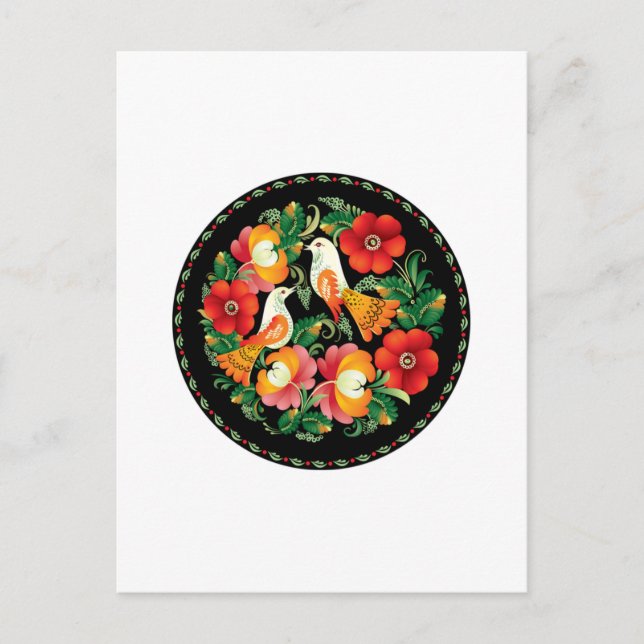 Exquisite Folk Art Birds Blume Schöne Dekoration Postkarte (Vorderseite)