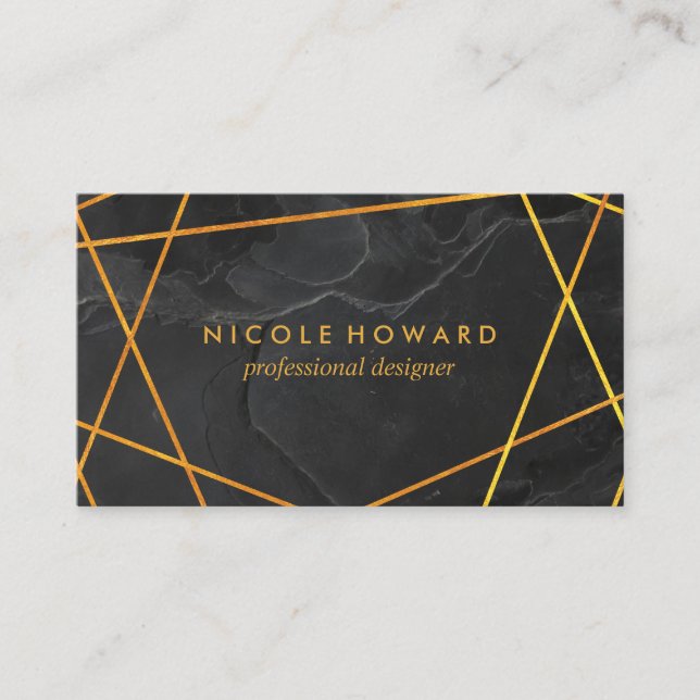 Exquisite Gold Lines Black Marble Visitenkarte (Vorderseite)