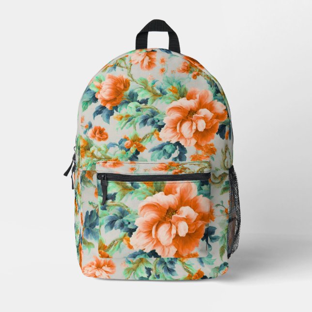 Exquisite Goldene Blume und blaue, grüne Blätter Bedruckter Rucksack (Vorderseite)