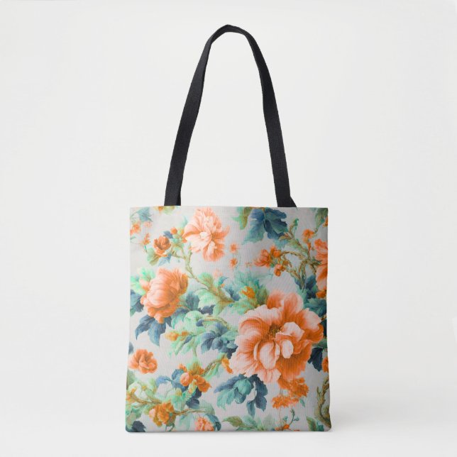 Exquisite Goldene Blume und blaue, grüne Blätter Tasche (Vorderseite)