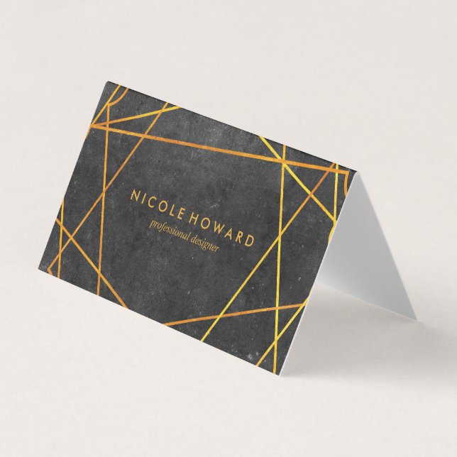 Exquisite Goldlinien Schwarz mit Schiefer Visitenkarten (Vorderseite)