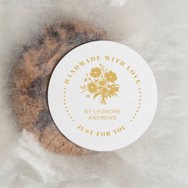 Exquisite handgemachte Fake Gold Business Blooms Runder Aufkleber (Exquisite Handmade Fake Gold Business Blooms Wildflowers Bouquet Classic Round Sticker.)
