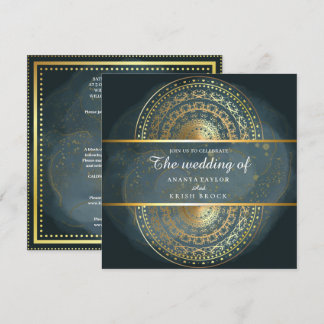 Exquisite Hochzeit in Blau und Schwarz Einladung