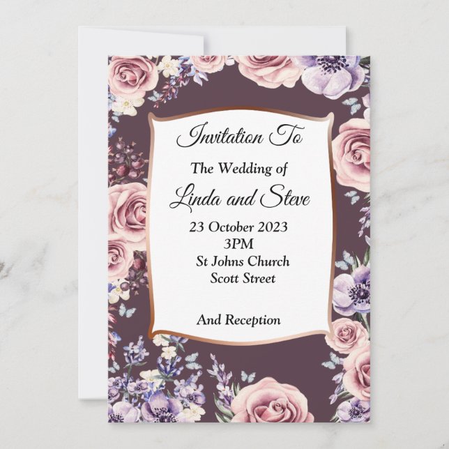 Exquisite Hochzeitseinladung, Rose, Kupfer Einladung (Vorderseite)