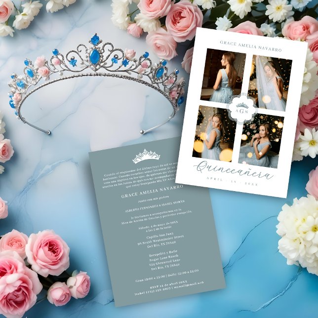 Exquisite Intricate Ornate Floral Princess Tiara Einladung (Exquisite Intricate Ornate Floral Princess Tiara Quinceañera Invitations Cards in Spanish.)