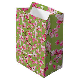 Exquisite Kirschblüten Florals auf Chartreuse Mittlere Geschenktüte