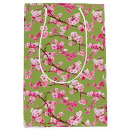 Exquisite Kirschblüten Florals auf Chartreuse Mittlere Geschenktüte