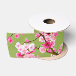 Exquisite Kirschblüten Florals auf Chartreuse Satinband