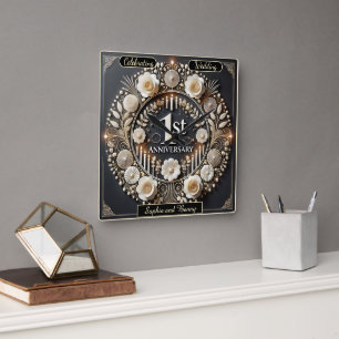 Exquisite Kleider für die Liebe des ersten Jahres Quadratische Wanduhr