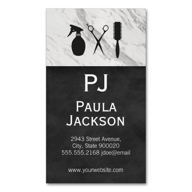 Exquisite Lux Texture Monogram und Marmortrim Magnetische Visitenkarte (Vorderseite Vertikal)