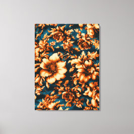 Exquisite luxuriöse Golden Blume, Blätter auf Blue Leinwanddruck