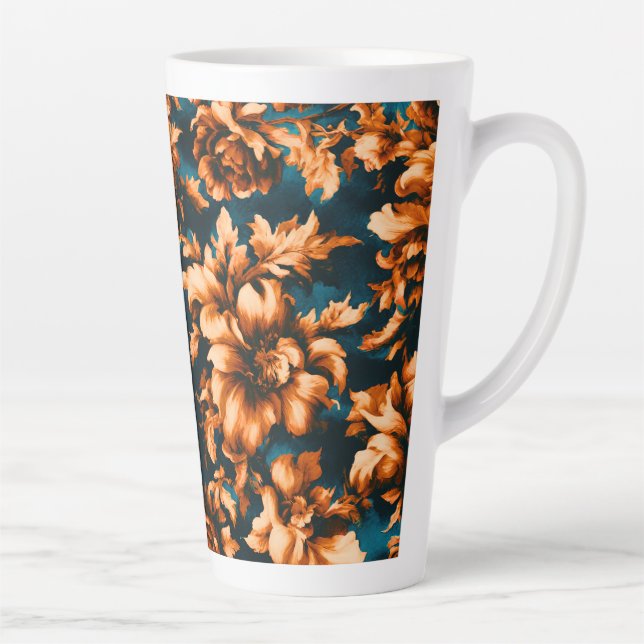 Exquisite luxuriöse Golden Blume, Blätter auf Blue Milchtasse (Rechts)