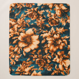 Exquisite luxuriöse Golden Blume, Blätter auf Blue Sherpadecke