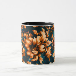 Exquisite luxuriöse Golden Blume, Blätter auf Blue Tasse