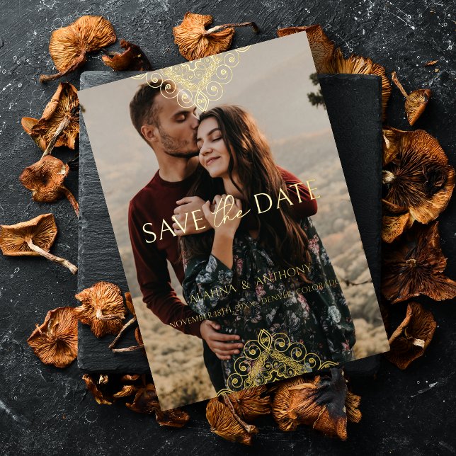 Exquisite Luxury Ornamental Baroque Decorative  Folieneinladung (Exquisite Luxury Ornamental Baroque Decorative Elements Photo Metallic Foil Card with Envelope.)