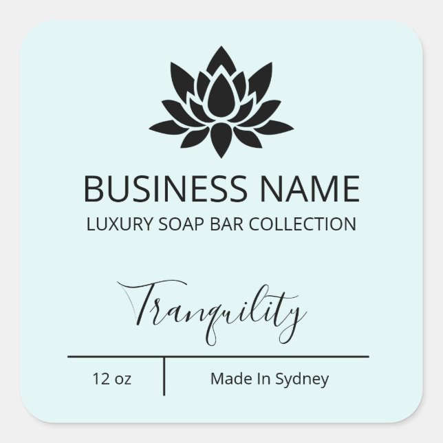 Exquisite Luxus Lotus Pastel Blue Soap Bar Labels Quadratischer Aufkleber (Vorderseite)