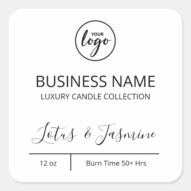 Exquisite moderne Logo-White-Candle-Labels Quadratischer Aufkleber (Vorderseite)