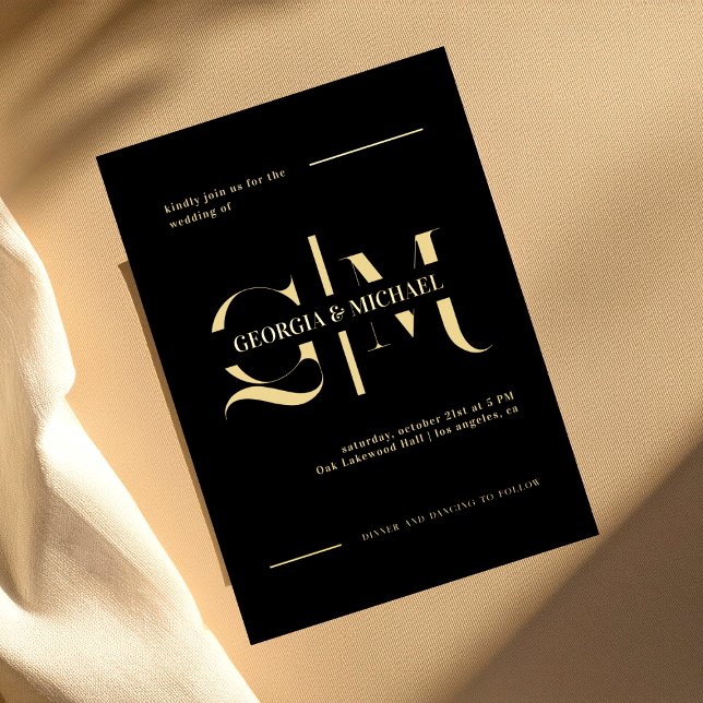 Exquisite Monogram Minimalistische Goldfolie Hochz Folieneinladung (Von Creator hochgeladen)