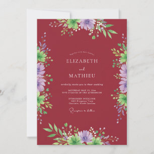 Exquisite Natur Hochzeit in Burgunderrot Einladung