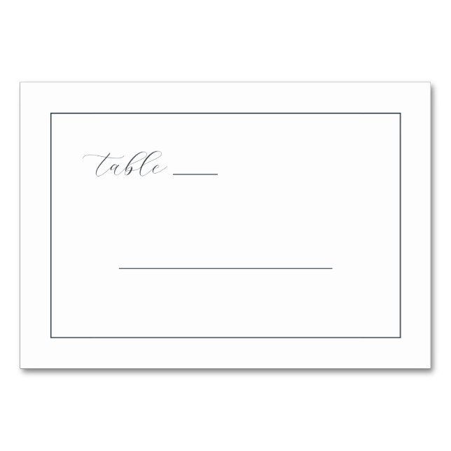 Exquisite Navy Calligraphy Table Tischnummer (Vorderseite)