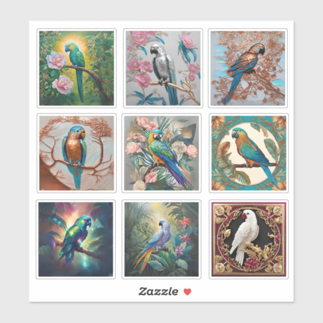 Exquisite Parrot Sticker Set - 9 einzigartige Desi (Blatt)