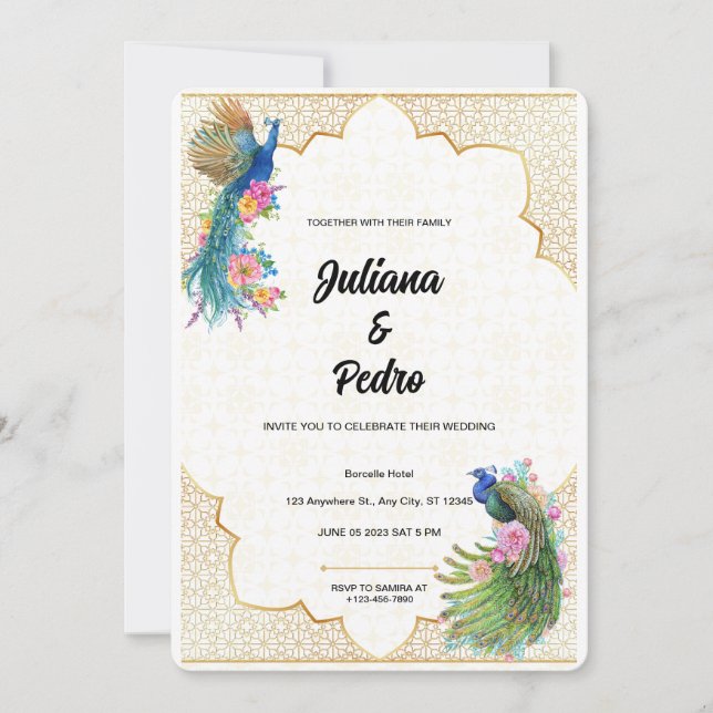 Exquisite Peacock Thema Hochzeit Einladung (Vorderseite)