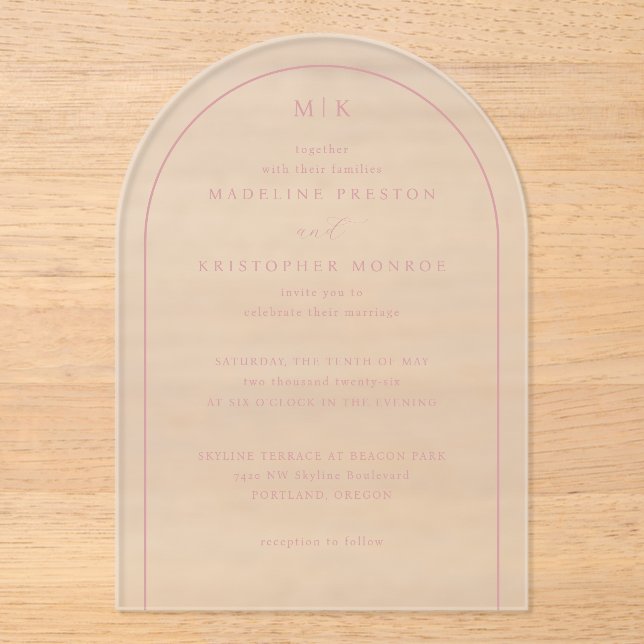 Exquisite Pink Calligraphy Invitation Acryleinladungen (Vorderseite)