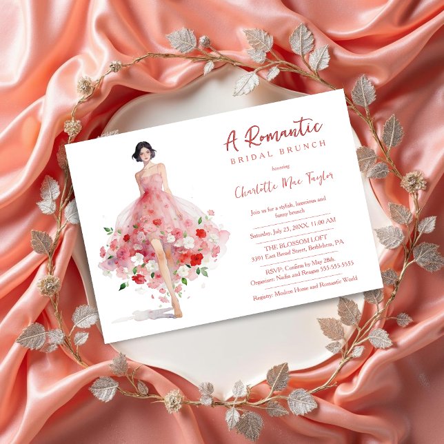 Exquisite Pink Floral Tulle Model Bridal Shower Einladung (Exquisite Bridal Shower Invitation Design with Model Woman in Pink.)