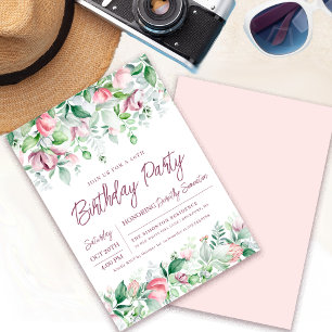 Exquisite Pink Mauve Floral 40. Geburtstag Einladung