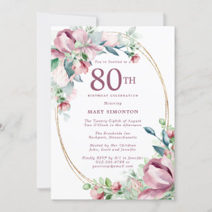 Exquisite Pink Mauve Floral 80. Geburtstag Einladung