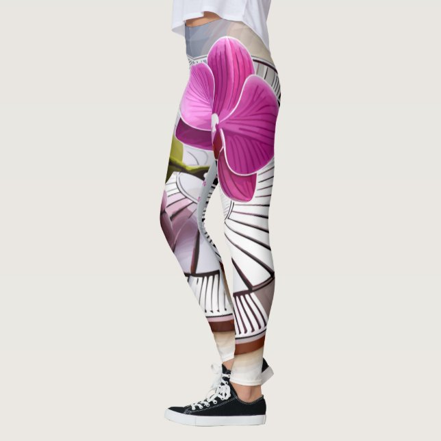 Exquisite Pink Orchid Rests on Silver Plate Leggings (Links)