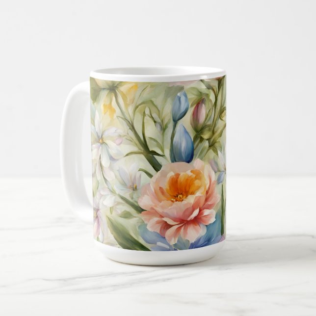 Exquisite, raffinierte Frühlingsblumen. Malerei Kaffeetasse (Vorderseite Links)