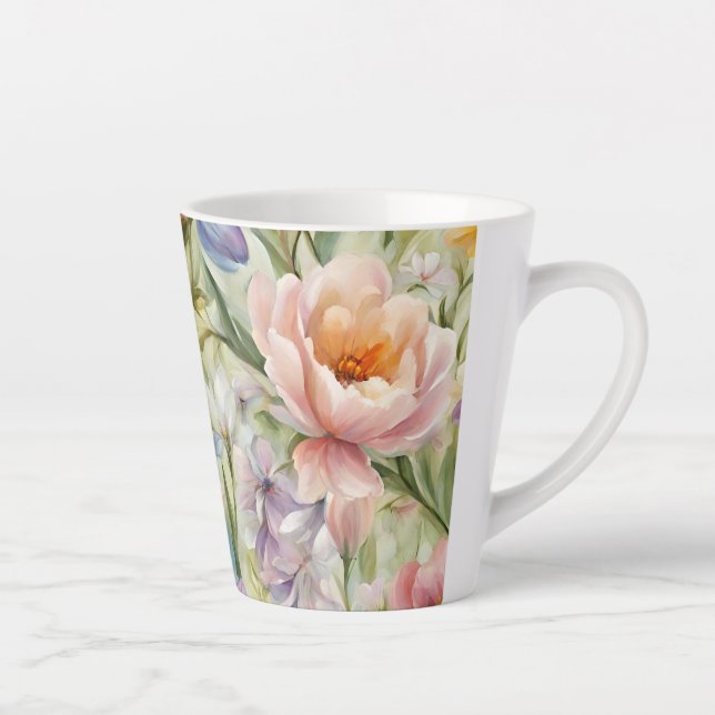Exquisite, raffinierte Frühlingsblumen. Malerei Milchtasse (Rechts)