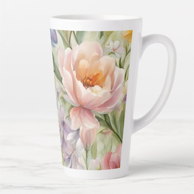 Exquisite, raffinierte Frühlingsblumen. Malerei Milchtasse (Rechts)