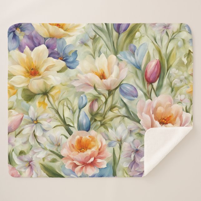 Exquisite, raffinierte Frühlingsblumen. Malerei Sherpadecke (Vorderseite (Horizontal))