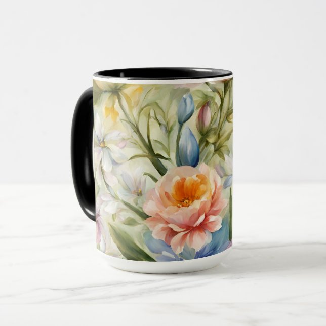 Exquisite, raffinierte Frühlingsblumen. Malerei Tasse (Vorderseite Links)