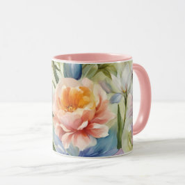 Exquisite, raffinierte Frühlingsblumen. Malerei Tasse