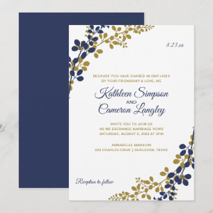 Exquisite Reben zum Hochzeitsempfang Marine und Einladung