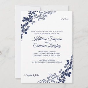 Exquisite Reben zum Hochzeitsempfang Navy Blue Einladung