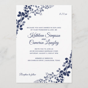 Exquisite Reben zum Hochzeitsempfang   Navy Blue Einladung
