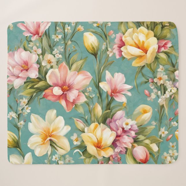 Exquisite Rosa, Gelbe Magnolien mit weißen Blume Sherpadecke (Vorderseite (Horizontal))