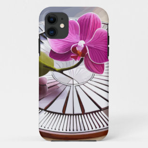 Exquisite rosa Orchideen-Erholungen auf Silberplat Case-Mate iPhone Hülle