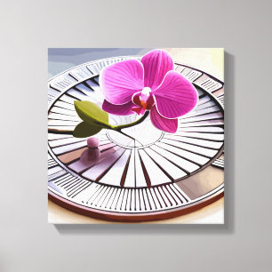Exquisite rosa Orchideen-Erholungen auf Silberplat Leinwanddruck