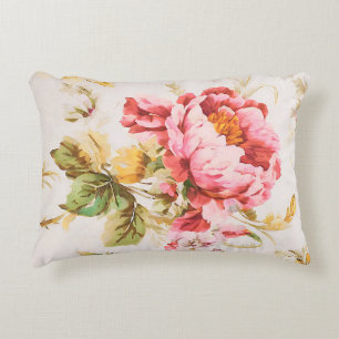 Exquisite Rosa und Gelbe Blumen. Shabby Chic Dekokissen
