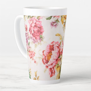 Exquisite Rosa und Gelbe Blumen. Shabby Chic Milchtasse