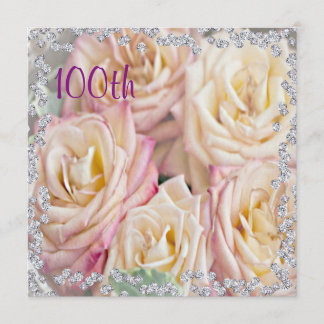 Exquisite Rose & Diamanten 100. Geburtstag Einladung